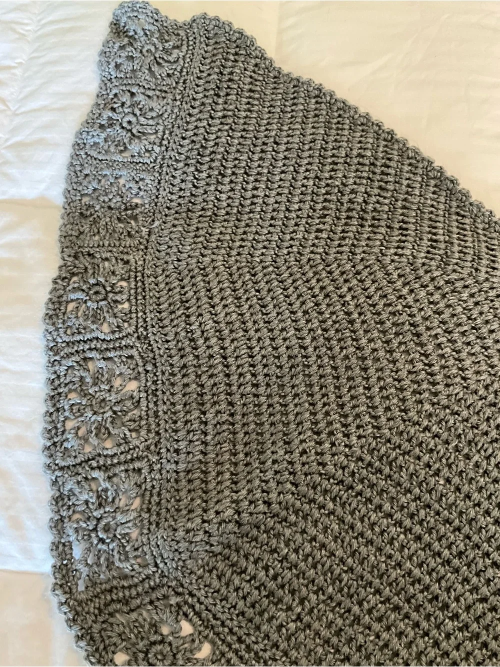 Handmade Crochet Gray Shawl Wrap Floral Granny Square Boho Cottagecore